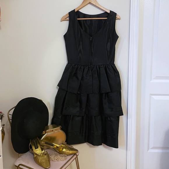 Rare 1950s Hepburn style black ruffled tier dress - Picture 8 of 12